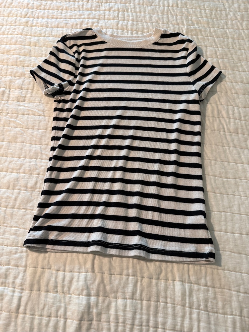 a new day Black and White Striped Short Sleeve Tee